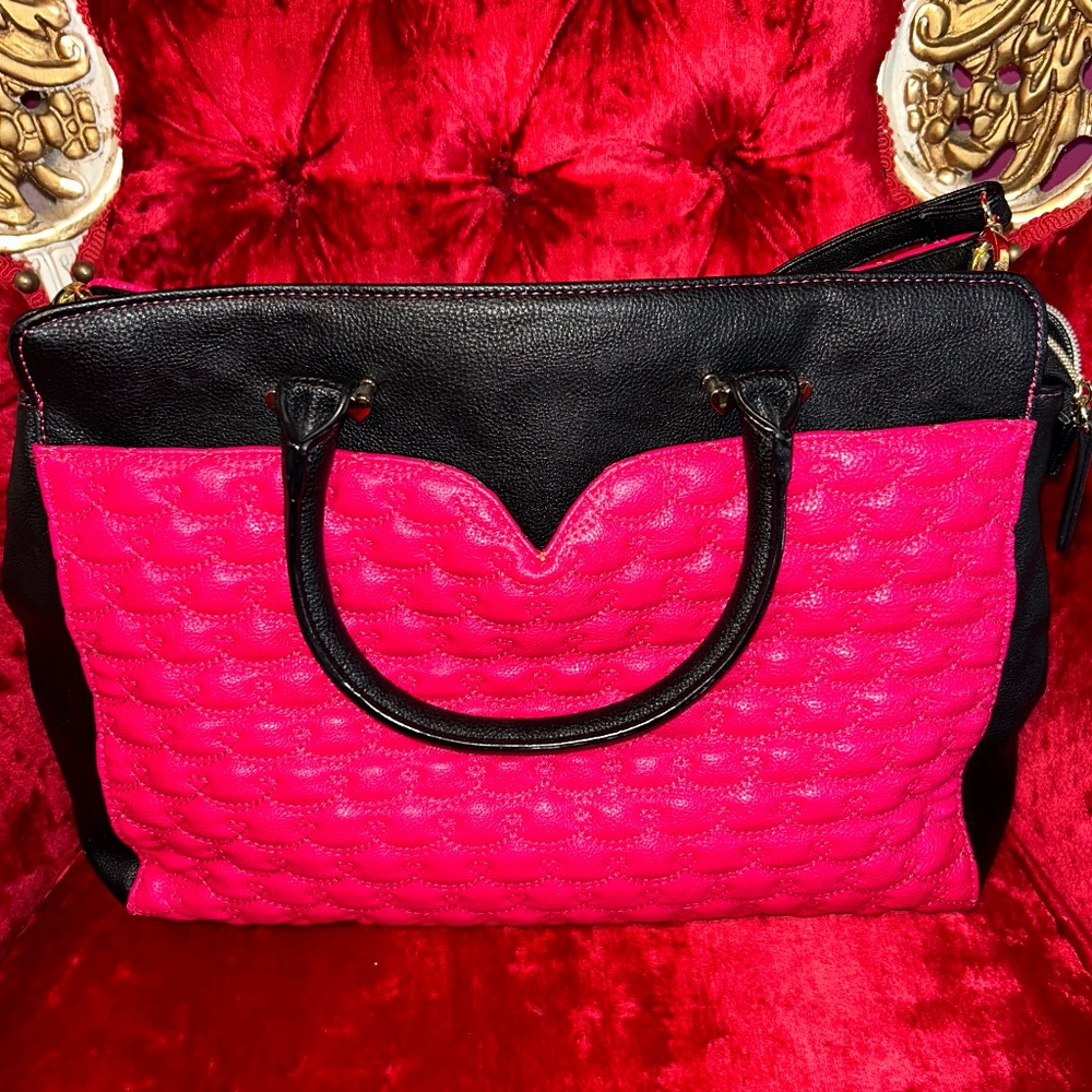 Betsey Johnson Red Velvet Tote with Gold Hardware